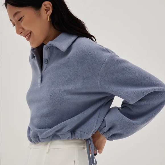 SOLD!! NWT Love, Bonito Shelby Micro-fleece Drawstring Top in Steel Blue - Picture 4 of 6